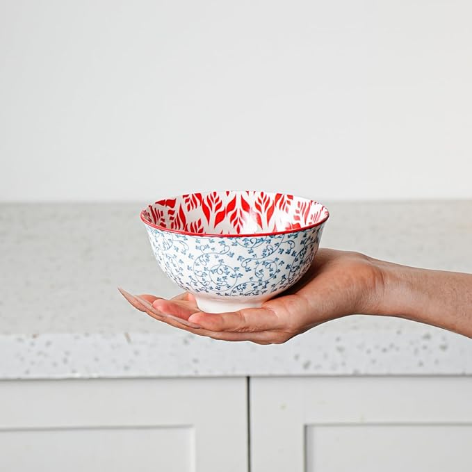 Ceramic Dessert Bowls Set - Small 12 Oz Cereal Bowls - 4.75 Inch Ice Cream Bowls for Fruit, Snack, Side Dishes, Dipping Sauce - Microwave Dishwasher Safe - Set of 6 - Assorted Colors