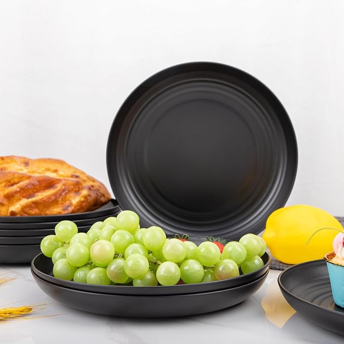 LIYH 20 Pcs Wheat Straw Black Plastic Plates - 9 Inch Unbreakable Dinner Plate Reusable, Dishwasher & Microwave Safe, Camping Outdoor Plates