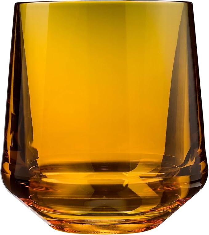 Drinique Unbreakable Stemless Wine Glasses - Set of 4 - Made in USA 12 oz Tritan Unbreakable Plastic Wine Glasses, Reusable for Indoor or Outdoor Use, BPA Free & Shatterproof, Amber