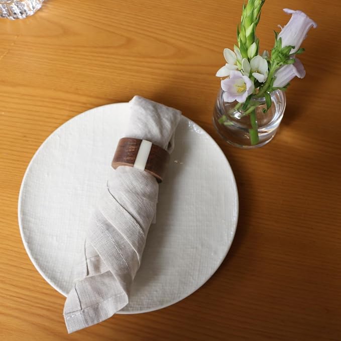 Wooden Napkin Rings Set of 8 for Dinning Table Decor - Acacia Wood Resin Napkin Holde for Cloth Napkin (Round Shape,Ivory Color)