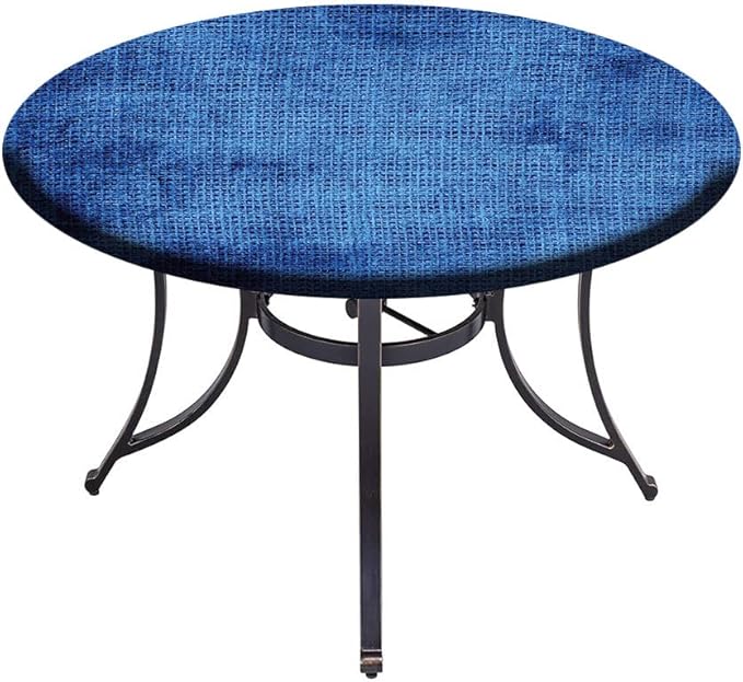 Elastic Tablecloth, Navy Blue Deco Decorative Fabric Table Cover for, Faded Burlap Texture Old Fashioned Grunge, Fit Round Tables 48inch Diameter, for Outdoor Indoor Use, Royal Blue