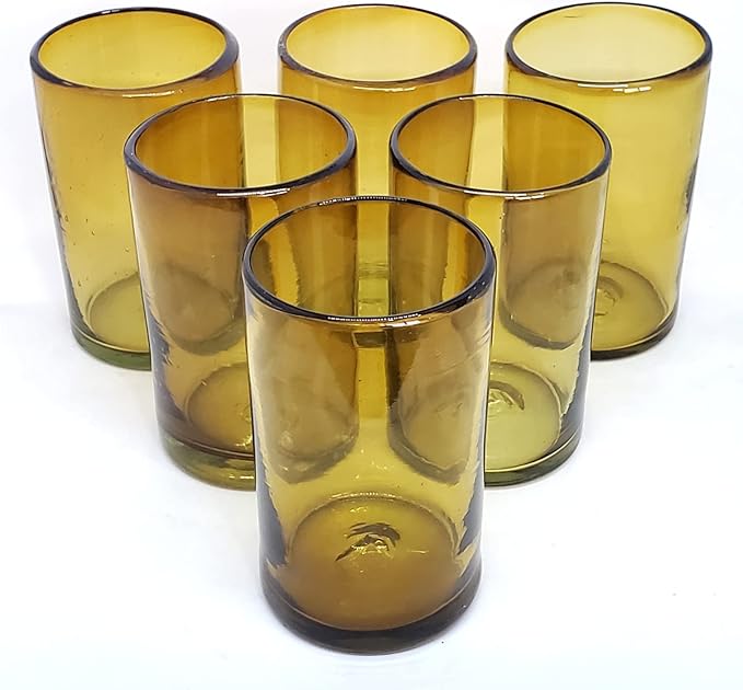 Solid Amber 14 oz Drinking Glasses (set of 6), Recycled Glass, Lead-free, Toxin-Free (14oz Drinking)
