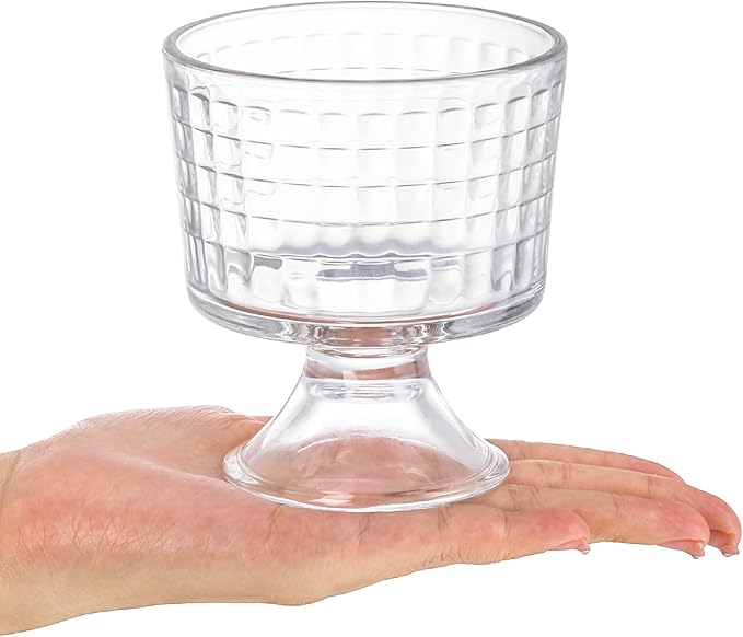 Peohud 6 Pack Glass Dessert Bowls, 10 Oz Footed Ice Cream Cups, Crystal Trifle Bowl Parfait Cup for Fruits, Pudding, Sundaes, Milkshakes, Nuts, Snack