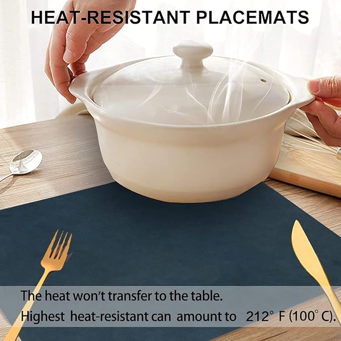 Placemats for Dining Table Set of 4,Design-Classic Faux Leather Wipeable Place Mats,Waterproof&Stain Resistant Table Mats,Washable,Heat-Resistant,Non-Slip Reusable for Kitchen(Navy,4),