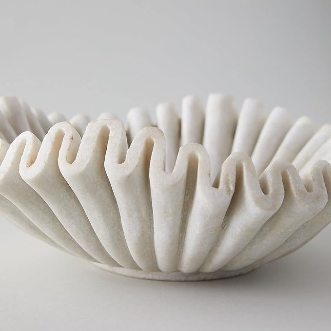 Marble Bowl Fruit Bowl, Stone Bowl Decorative Bowl Decorative Trays Marble Fruit Bowl Marble Ruffle Bowl Marble Floral Bowl Home Decor Gifts (10 inch)