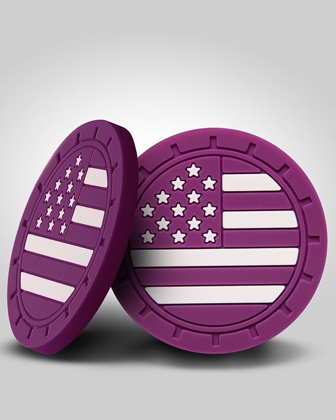 4 Pack Car Cup Coasters, Universal American Flag Non-Slip Silicone Cup Holder Inserts, Car Interior Accessories, Purple