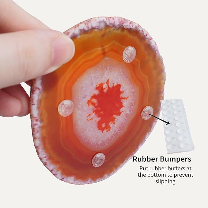 Natural Agate Coasters Set of 4 - Dyed Red Irregular Circle Stone Drink Coasters with Rubber Red 4-5" Unique Home Decor