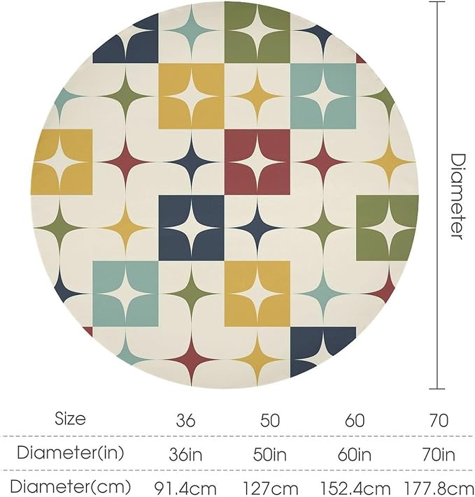 Middle Century Modern Round Tablecloth, Retro Mid Century Geometry Abstract Bohemia Tablecloth for Home Party Dining Room Kitchen Decor 50Inch(127cm)