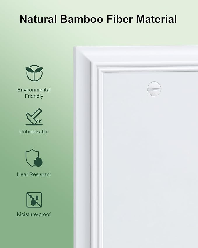 2-Pack Single Blank Wall Plate, Durable Natural Bamboo Fiber Wall Plate Cover,Pure White 1 Gang Wall Plate for Unused Outlets/Switches, Corrosion Resistant