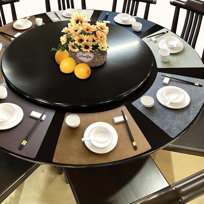 Leather Round Table Washable Placemats, Thick Faux Leather Heat Resistant Wedge Table Placemat, Waterproof Non-Slip Easy to Clean Place mat for Kitchen Coffee Dining Room Table Set of 14