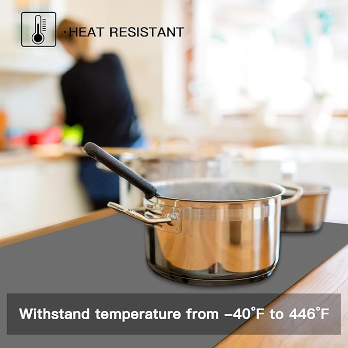 2MM Thick Silicone Countertop Mat, 23.6"x 23.6" Silicone Mats for Kitchen Counter, Nonslip Heat Resistant Mat, Large Kitchen Counter Mats, Waterproof Countertop Protector, Dark Gray