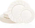 U-QE 60 Pcs Ivory Plastic Plates for Party – Scalloped Plastic Plates Heavy Duty & Elegant – Include 30 10.25" Dinner & 30 7.25" Dessert Plates - Perfect for Party & Wedding