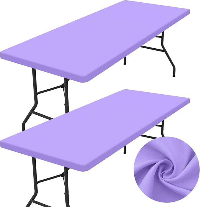 homing 2 Pack Rectangle Table Cloth, Elastic Fitted Fabric Tablecloth Fits for 4 Foot Folding Tables, Washable Table Cover for Picnic, Camping, Indoor & Outdoor (Lavender, 24" x 48")