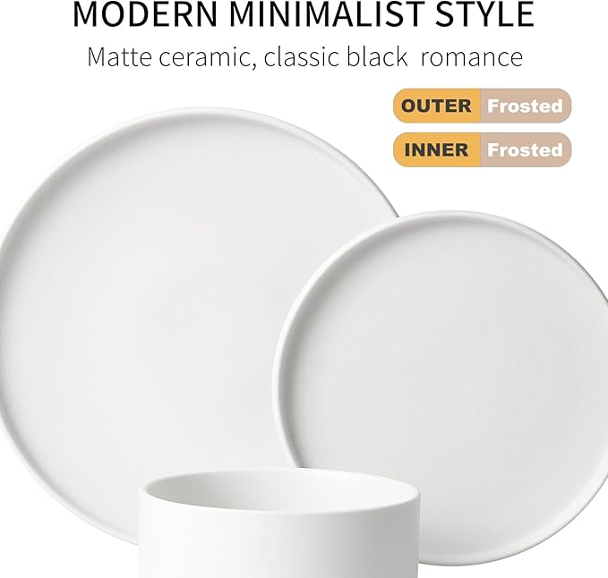 GZG Classic Series - Plates and Bowls Set for 4, 12 Piece Stoneware Dinnerware Sets, Microwave and Dishwasher Safe Lead-Free Handcrafted Ceramic Dishes Set - Ivory White
