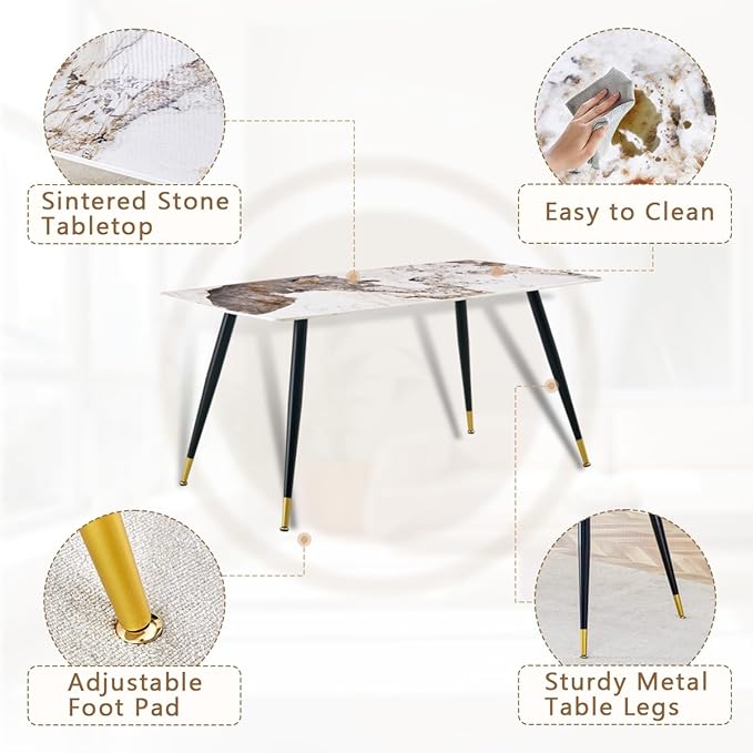 7 Piece Dining Table Set, Dinner Table Set for 6, Sintered Stone Kitchen Table Top and Modern Chairs Set of 6 for Kitchen Dining Room