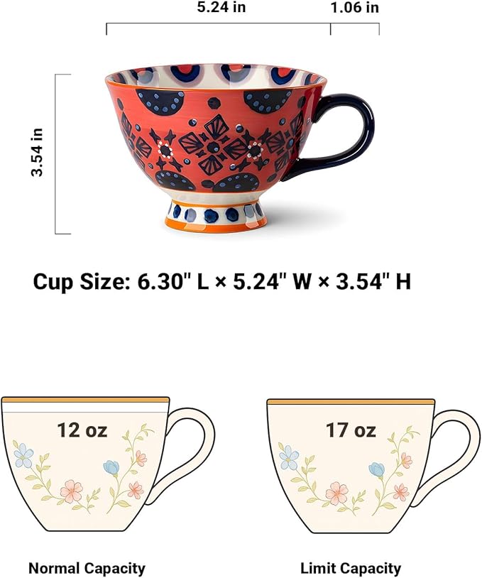 17oz Soup Bowls with Handles, Microwave Safe Large Ceramic Soup Bowl for Chili, Stew, Ice Cream, Berries & Fruits, Perfect for Women, Christmas, Hostess Gifts & Fall Decor