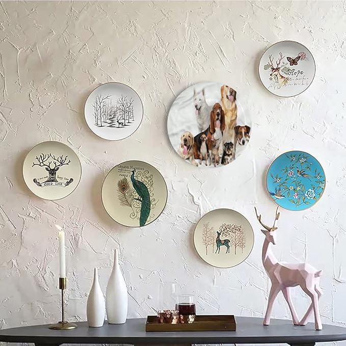 Ceramic Display Plate, Dog Lover Ceramic Hanging Decorative Plate, House Pet Photo Shoot, 8 Inch, Household Custom Ceramic Plate, Multicolor