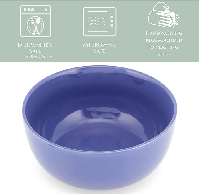Elanze Designs Bistro Glossy Ceramic 6.5 inch Dinnerware Bowls Set of 4 - Perfect for Everyday uses from Soup, Pasta, Salad, Cereal, Ice cream, Ramen and Pho, Violet Purple