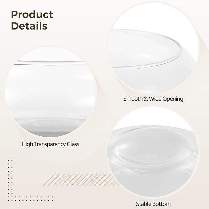 2 PCS Round Glass Vase Bowl, 6"/ 8" Wide Mouth Round Glass Bowls, Succulent Planters, Fish Tank, Bubble Vases, Floral Decor Centerpieces, Flower Pots for Home Decoration (2PCS)