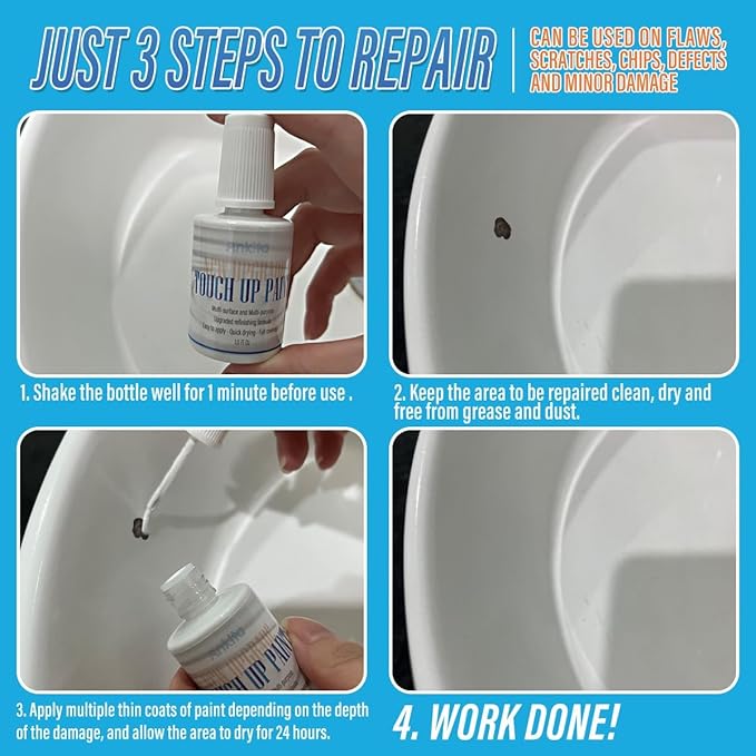 Porcelain Sink Touch Up Paint, High-Gloss Porcelain Repair Kit White & Appliance Paint for Chips, Scratches, Cracks and Spots on Enamel, Acrylic, porcelain, Sinks, Tubs, Bathtub, Appliances, Metal, Tiles in Kitchen and Bathroom. (Gloss White)
