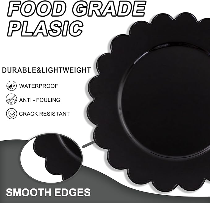SUT 72 PCS Black Plastic Plates - 7.5 Inch Plates Disposable Heavy Duty，Plastic Plates for Party, Dessert & Celebrations