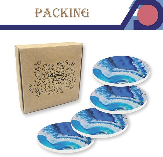 4-Piece Round Absorbent Ceramic Coaster Set with Cork Base – Durable Drink Coasters for Mugs, Cups, and Tabletop Protection (Sunflower)