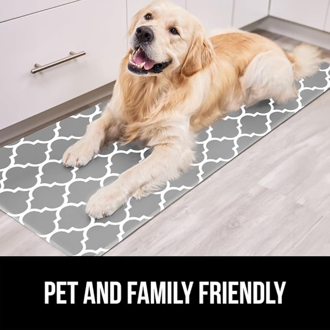 GORILLA GRIP 2 Pack Comfortable Cushioned Kitchen Mats for Floor, 17x29 + 17x59, Waterproof, Stain Resistant, 1/2 Inch Thick Ergonomic Standing Desk Anti Fatigue Mat, Foam Supports Feet, Grey White