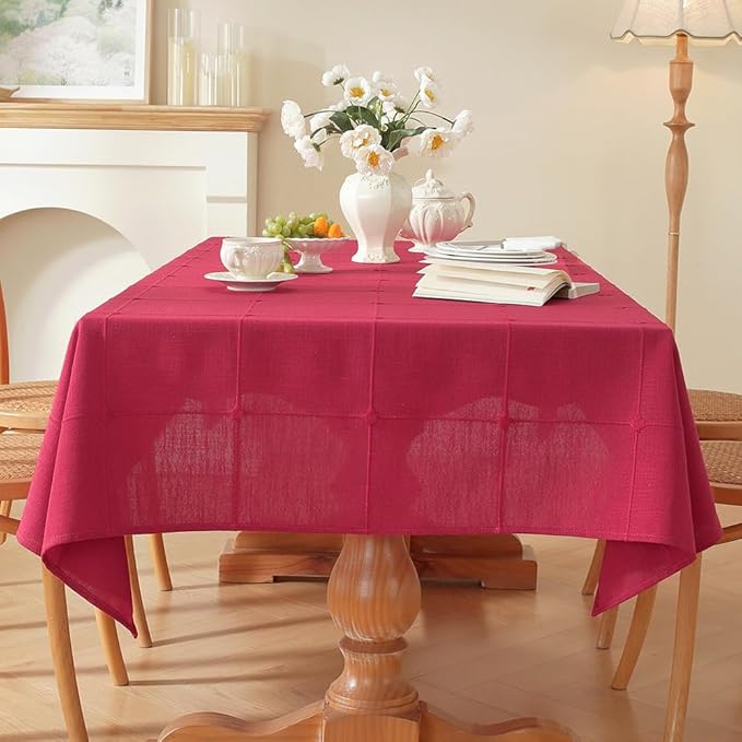 Zobesta Red Table Cloth Rectangle Table 70 x 53 Inch, Cotton Red Linen Tablecloth Rectangle Heavy Weight Washable Soft Boho Tablecloth for Outdoor, Party, Holiday, Picnic, Dining
