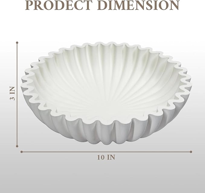 MAONAME Concrete Decorative Bowl, White Fruit Bowl for Kitchen Counter, Modern Handicraft Coffee Table Key Bowls, Large Scalloped Ruffle Bowls for Entryway, Home Decor