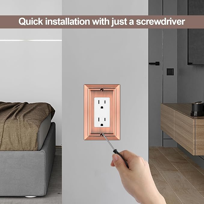 Metal Wall Plate for Electrical Outlets, Decorative Antique Copper Switch Plates Outlet Cover, Light Switch Cover Plate, 1-Gang Wall Plates (Single Decoretor, 6 Pack)