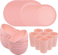 Supernal Pink Wheat Straw Dinnerware Sets,Unbreakable Dishes for 8, Plate and Bowls Sets, Reusable Plates, Dishwasher Safe Plates,Plastic Dinnerware Set, Pink Plastic Tableware