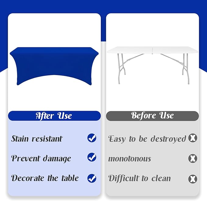 HAISIWLKJ 6 Pack Table Cloth 6ft Royal Blue Tablecloths for Rectangle Folding Table Spandex Fitted Stretch Cover Wrinkle Resistant Washable Protector for Party, Wedding, Banquet, Festival.