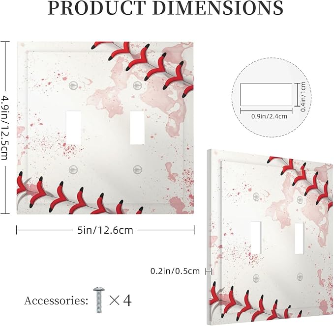 Decorative Light Switch Cover Baseball Sports Ball Game 2 Gang Wall Plate Double Toggle Switch Plate Receptacle Electrical Outlet Cover Switchplate for Bathroom Bedroom Decor（2 Pack）