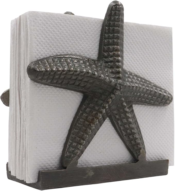 Nautical Starfish Metal Lunch Napkin Holder Dinner Napkin Holder For Kitchen Beverage Cocktail Ocean Coastal By The Metal Magician (Antique Brass)