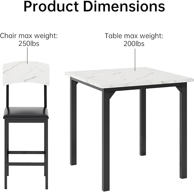 AWQM 5-Piece Dining Table Set, Dining Table Set for 4, Counter Height Table & 4 Bar Stools, Modern Kitchen Dining Set, with Upholstered Chairs, Compact Dining Set for Small Spaces, Marble Texture