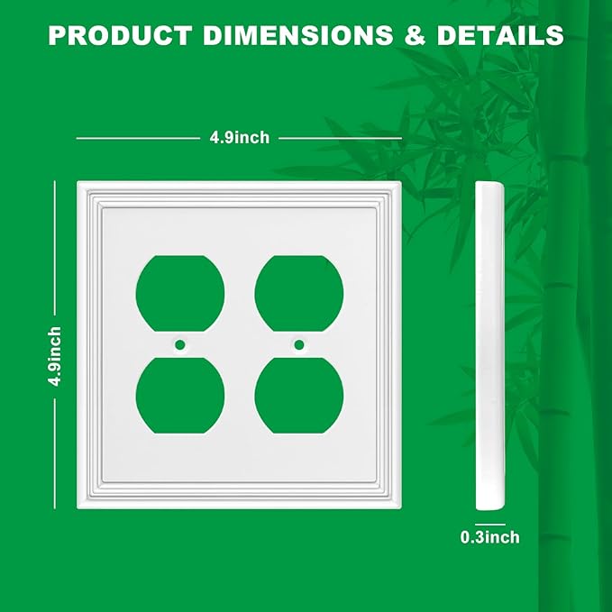 White Decorative Double Outlet Covers Wall Plate, Natural Material Light Switch Plate Outlet Covers - Modern Style (2 Gang Duplex 2 Pack)