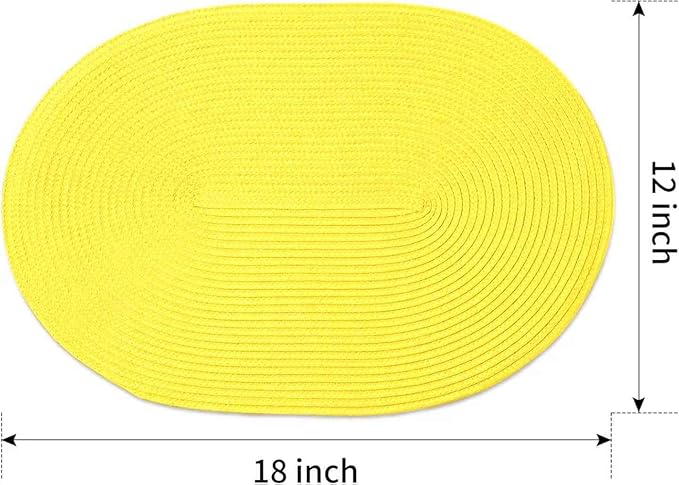 FunWheat Oval Braided Placemats Set of 6 Table Mats for Dining Tables Washable Heat Resistant Place mats for Daily Use12 x18 Inch (Oval Yellow, 6pcs)