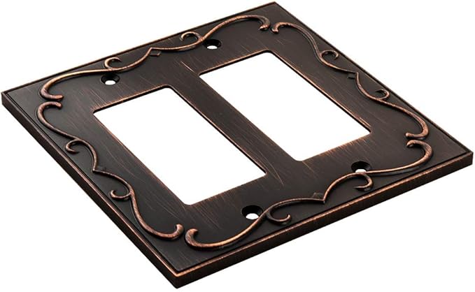 French Cabriole Decorative Wall Plate Switch Plate Outlet Cover (Double Decorator, Aged Bronze)