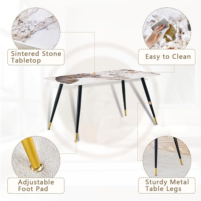 Dining Room Table Set for 4,Dining Table Set for 4, Sintered Stone Kitchen Table Top and Modern Chairs Set of 4 for Kitchen Dining Room