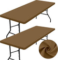 homing 2 Pack Rectangle Table Cloth, Elastic Fitted Fabric Tablecloth Fits for 6 Foot Folding Tables, Washable Table Cover for Picnic, Camping, Indoor & Outdoor (Brown, 30" x 72")