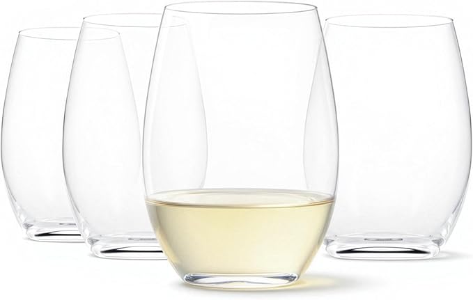 Amazon Basics Stemless White Wine Glasses, 4-Piece Set, 14 oz., Dishwasher-Safe