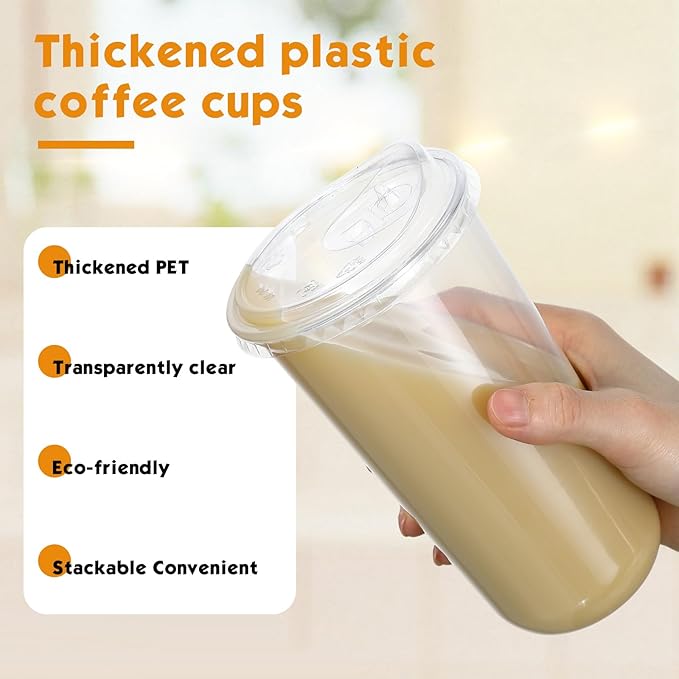 25 Sets 20 oz Clear Plastic Cups with Strawless Sip Lids, Thickened Clear Disposable Plastic Pet Crystal Cups for Iced Coffee, Smoothie, Cold Beverage, Drink Shops and Party Catering