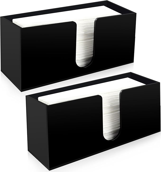 Paper Towel Holder for Countertop, Black Acrylic Napkin Dispenser – Fits Multifold, C-Fold & Z-Fold Trifold Towels, Durable 5mm Thick for Bathroom, Kitchen, Restaurant & Toilet(2pcs)