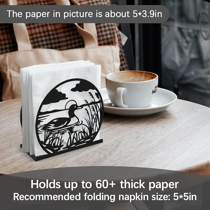 Mallard Duck Decorative Black Metal Napkin Holder for Table, 5.3" x 4.9" x 1.9" Duck Animal and Reed Standing Napkin Holder for Home Kitchen Restaurant Picnic Party Coffee Bar Dining Room