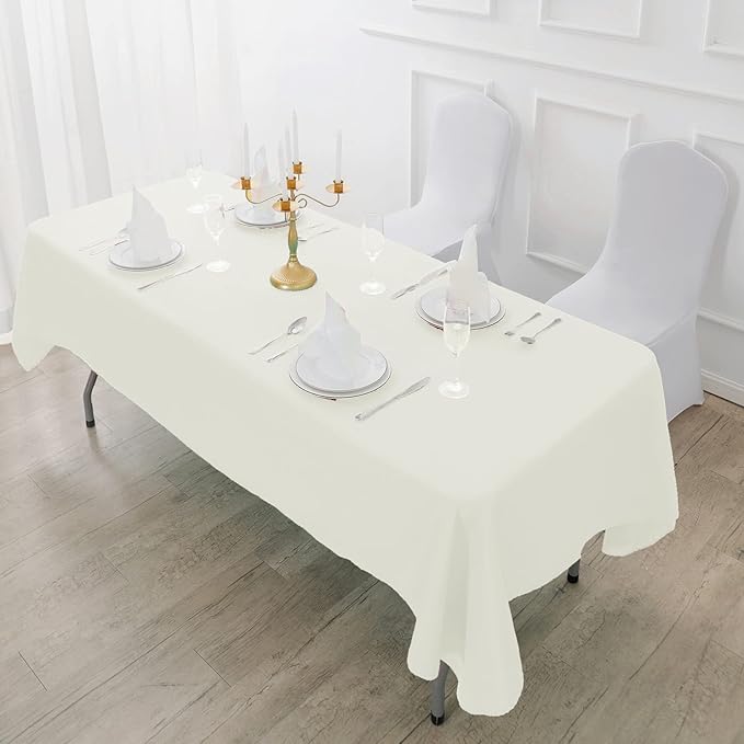 Fokitut 12 Pack Waterproof Rectangle Tablecloth, 60x120 Inch,Stain Resistant and Wrinkle Polyester Table Cloth, Fabric Table Cover for Kitchen Dining, Wedding, Party, Holiday Dinner-Ivory