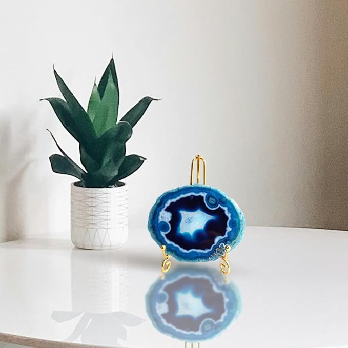 Blue Agate Coasters Set of 4 3-4'',Crystal Geode Stone Coasters with Rubber Bumpers,Agate Slices for for Drink Home Decor, Coffee Table, Bar Accessories,Birthday Gift