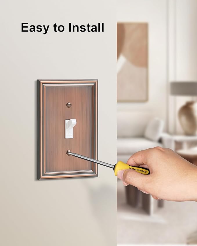 6-Pack Single Toggle Light Switch Cover Plate, Durable Solid Zinc Alloy Decorative Switch Plate Covers, Antique Copper 1 Gang Wall Plate, Corrosion Resistant