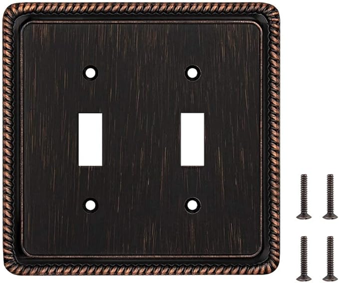 Henne Bery Rope Edge Decorative Wall Plate Switch Plate Outlet Cover (Double Toggle, Aged Bronze)