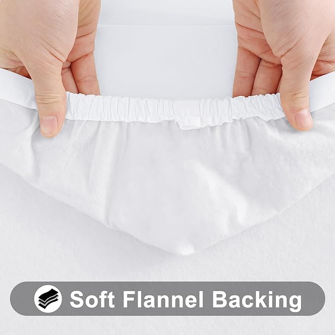 Smiry Rectangle Tablecloth, Elastic Fitted Flannel Backed Vinyl Tablecloths for 8ft Folding Tables, Waterproof Wipeable Table Covers for Indoor, Outdoor, Picnic and Camping (White, 36"x96")