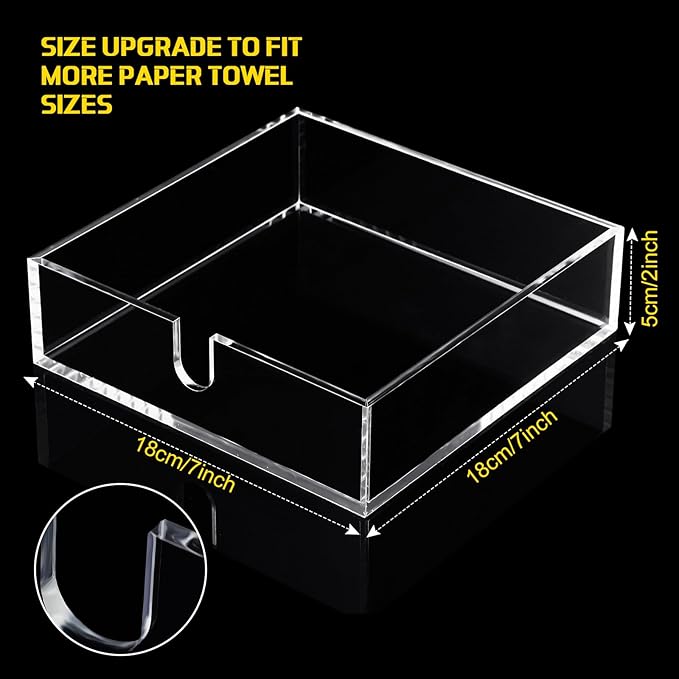 Acrylic Cocktail Napkin Holder for Table, Clear Beverage Napkin Holder Square Rectangle for Dinner, Kitchen, Bathroom, Restaurant, Bar (4 Pieces, 7 x 7 Inch)
